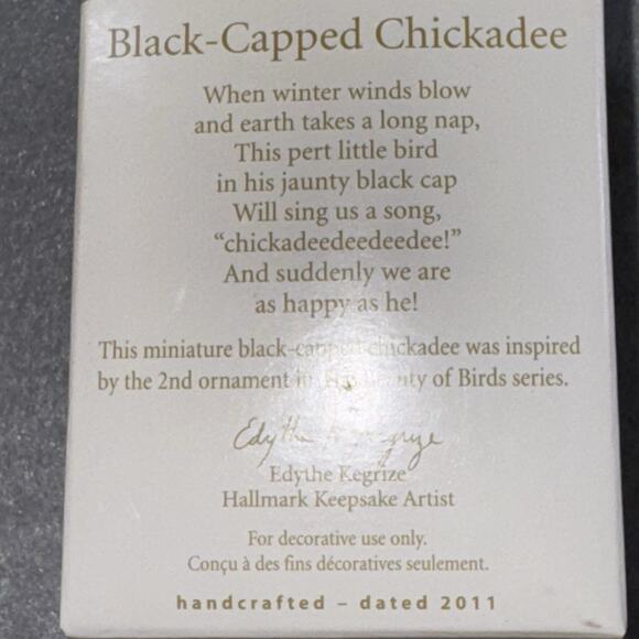 Hallmark Miniature Black-Capped Chickadee 2011 Ornament Beauty of Birds KOC RARE - Picture 4 of 13